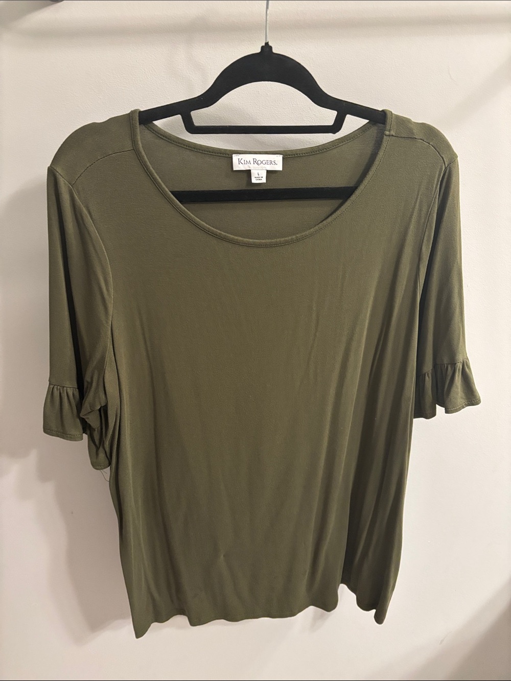Kim Rogers Olive Green Ruffle Sleeve Short Sleeve Tee